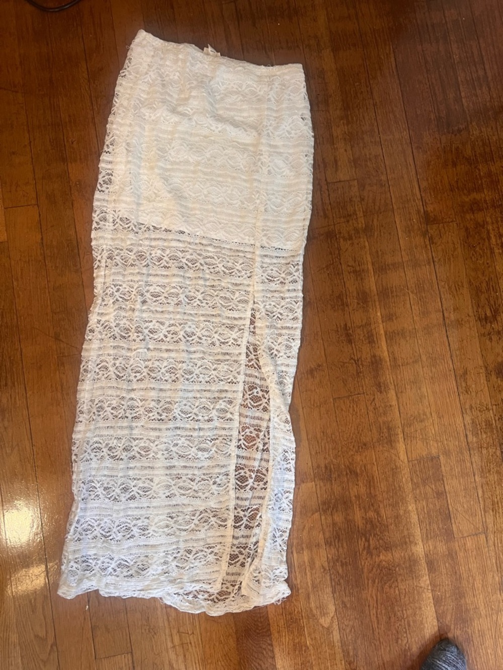 La Hearts White Lace Maxi Skirt with Sheer Panels